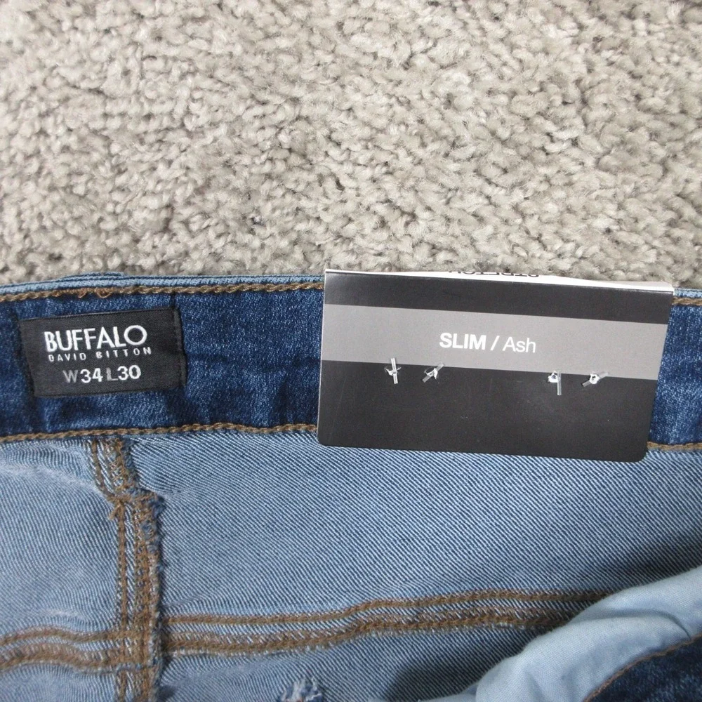 Buffalo David Bitton Jeans Mens 34x30 Blue Ash Slim Fit Faded Denim Pants NEW